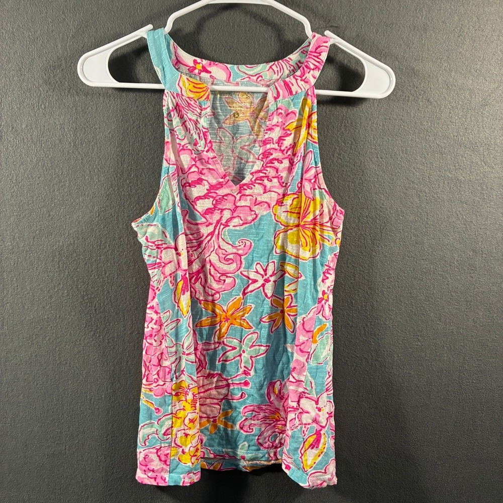 lily pulitzer women tank top small pink beach vacation tropical resortwear
